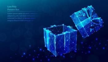 Vector low poly polygonal background of present box.