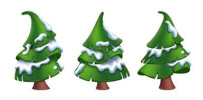 Vector cartoon style Christmas trees isolated on white background.
