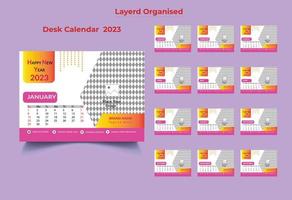 New Year 2023 Desk Calendar Template, Desk Calendar Template, 12 Month Included Desk Calendar,12 Page Company Desk Calendar vector