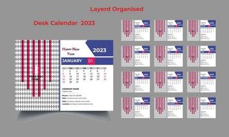 New Year 2023 Desk Calendar Template, Desk Calendar Template, 12 Month Included Desk Calendar,12 Page Company Desk Calendar vector