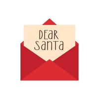 Christmas letter in an open envelope for Santa. Traditional written paper mail to North Pole. vector