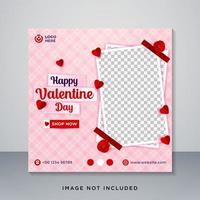 Happy Valentine Day Social Media Post Banner Template. Red background with love paper and red rose decoration. vector