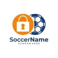 plantilla de logotipo de fútbol de candado, vector de diseño de logotipo de candado de fútbol