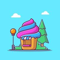 ilustración de icono de vector de dibujos animados de tienda de pasteles. concepto de icono de tienda de alimentos dulces vector premium aislado. estilo de dibujos animados plana