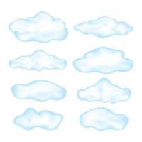 Set of cartoon blue clouds isolated on white background. Various realistic clouds. Vector illustration.