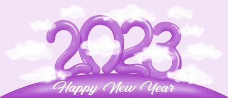 Happy New Year 2023 holiday banner. Greeting New Year's card. Purple holiday background.Vector illustration. vector