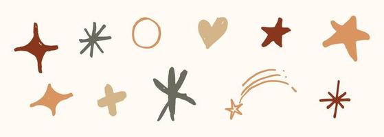 Collection of star illustration in vintage style. Boho hand drawn for design element. vector