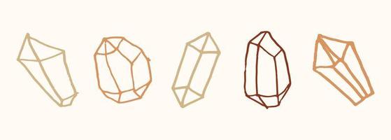 Set of crystal illustration in vintage style. Boho hand drawn for design element. vector