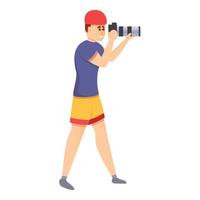 Boy photographer icon, cartoon style vector