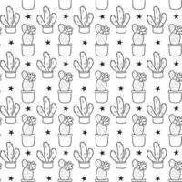 Seamless pattern with cute hand-drawn cacti white background. vector