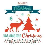 tarjeta de navidad con reno y árbol vector