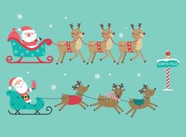 Christmas set with Santa sledge and  reindeer vector