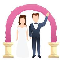 Couple bride on arch icon, cartoon style vector