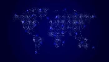 Dotted map world with bright blue spots vector