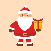 Cartoon Santa Claus is holding a yellow gift box. Vector illustration.