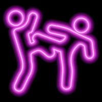 Pink neon outline, two people engaged in freestyle wrestling. Athletes, fight vector