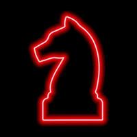 Neon red contour chess figure knight on a black background vector