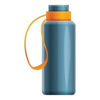 Steel thermo bottle icon, cartoon style vector