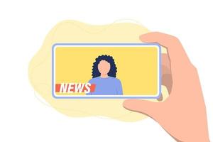 Watch news with your phone. The journalist tells the news. Press concept vector