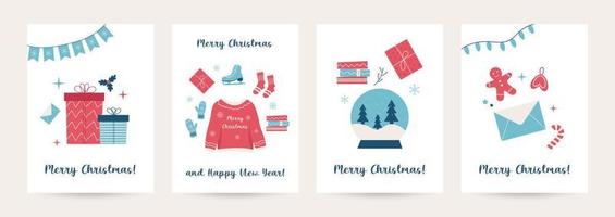 Collection of winter hugge background set with gifts, trees, christmas hugge elements, editable vector illustration for christmas invitation, postcard and website banner, greeting cards