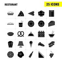 Restaurant Solid Glyph Icons Set For Infographics Mobile UXUI Kit And Print Design Include Carrot Food Vegetable Meal Bottle Food Meal Mustard Eps 10 Vector