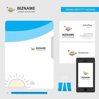 Ilustración de vector de diseño de aplicación móvil y tarjeta de visita de cubierta de archivo de logotipo de negocio de puesta de sol