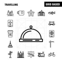 Travelling Line Icons Set For Infographics Mobile UXUI Kit And Print Design Include Globe Internet World Communication Clouds Weather Sky Storm Eps 10 Vector