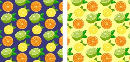 pattern with different slices of orange and lime and leaves vector