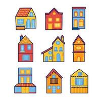 un conjunto de diferentes casas multicolores sobre un fondo aislado vector