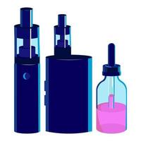 conjunto de vapor . dispositivo de vapeo y botella. Aceites para cigarrillos electrónicos. vector