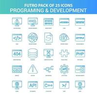 25 Green and Blue Futuro Programming and Developement Icon Pack vector