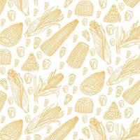 Corn, maize pattern. Hand drawn corn design. Color background. Vector illustration. Corn on the cob hand drawn vector illustration.