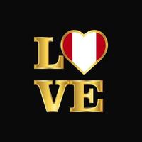 amor tipografía peru bandera diseño vector oro letras