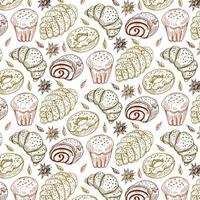 Vector bakery retro pattern. Vintage Illustration. Sketch