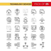 dispositivo de tecnología icono de línea negra 25 conjunto de iconos de esquema de negocios vector