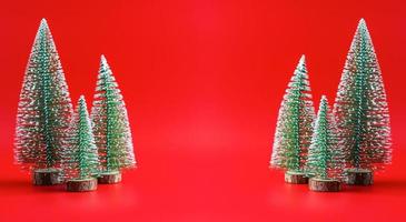 Christmas tree on red background new year  holiday celebration concept photo