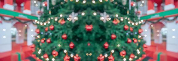 Abstract blurred christmas tree with bokeh light background photo