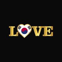 vector de diseño de bandera de corea del sur de tipografía de amor dorado