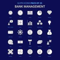 icono blanco de gestión bancaria sobre fondo azul paquete de 25 iconos vector