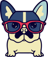 gráfico ilustrativo de bulldog francés con gafas de sol aislado bueno para logotipo, icono, mascota, imprimir o personalizar su diseño png