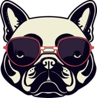 gráfico de ilustração de bulldog francês usando óculos isolados bons para logotipo, ícone, mascote, imprimir ou personalizar seu design png