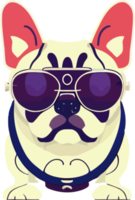gráfico ilustrativo de bulldog francés con gafas de sol aislado bueno para icono, mascota, impresión, elemento de diseño o personalizar su diseño png
