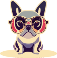 gráfico ilustrativo de bulldog francés con gafas de sol aislado bueno para logotipo, icono, mascota, imprimir o personalizar su diseño png