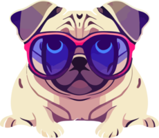 gráfico ilustrativo de pug con gafas de sol aislado bueno para logotipo, icono, mascota, imprimir o personalizar su diseño png