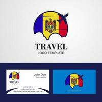 logotipo de la bandera de moldavia de viaje y diseño de tarjeta de visita vector
