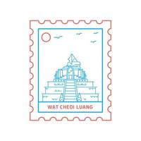 WAT CHEDI LUANG postage stamp Blue and red Line Style vector illustration
