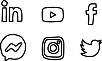 logotipos de redes sociales dibujados a mano vector