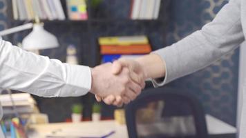 Shake hands. Negotiate. Business people shake hands in the office. Two businessmen shake hands and an agreement is reached. video