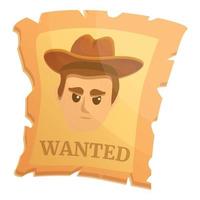 Wanted western paper icon, cartoon style vector