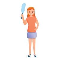 Girl housekeeping icon, cartoon style vector